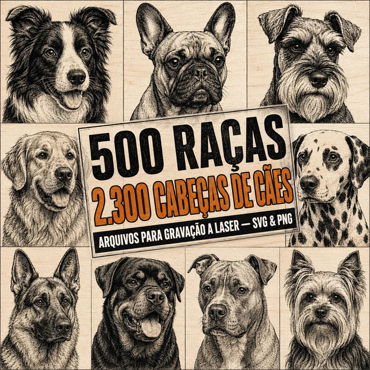 Placa de madeira com cabeça de cachorro gravada a laser